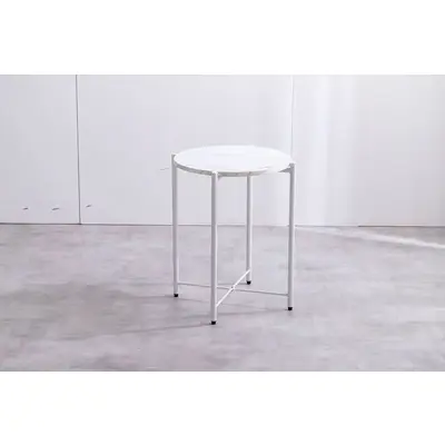 【幅44cm】Kaffee サイドテーブル マーブルホワイト/ホワイト
